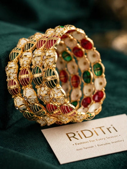 Meenakari Ruby Green Gold Plated Bangles