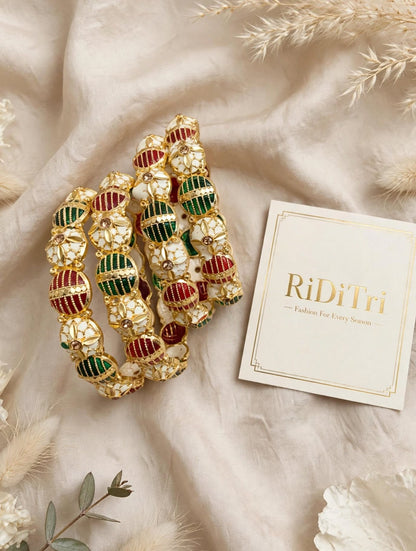 Meenakari Ruby Green Gold Plated Bangles