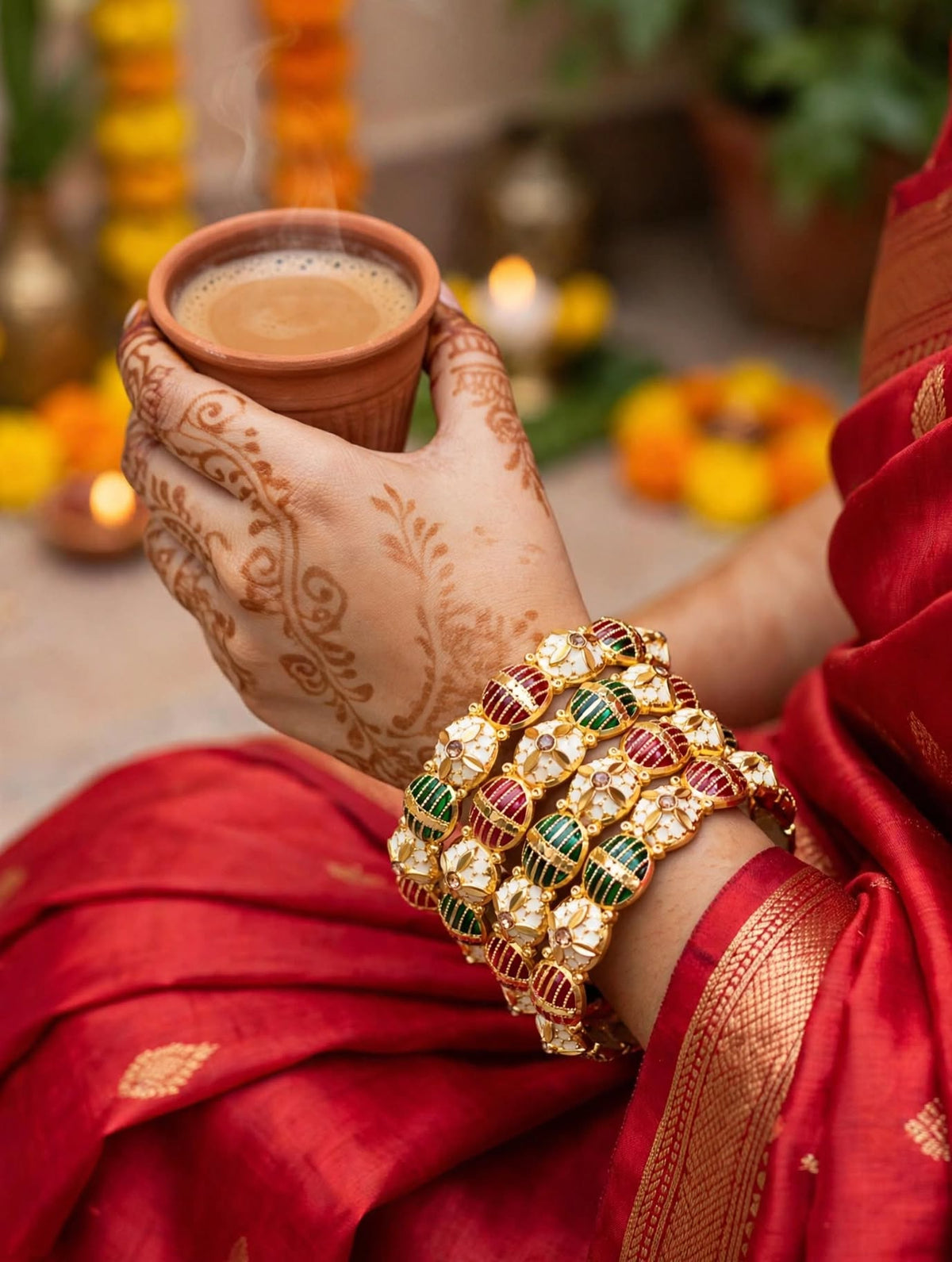 Meenakari Ruby Green Gold Plated Bangles