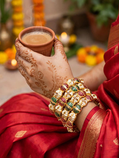 Meenakari Ruby Green Gold Plated Bangles