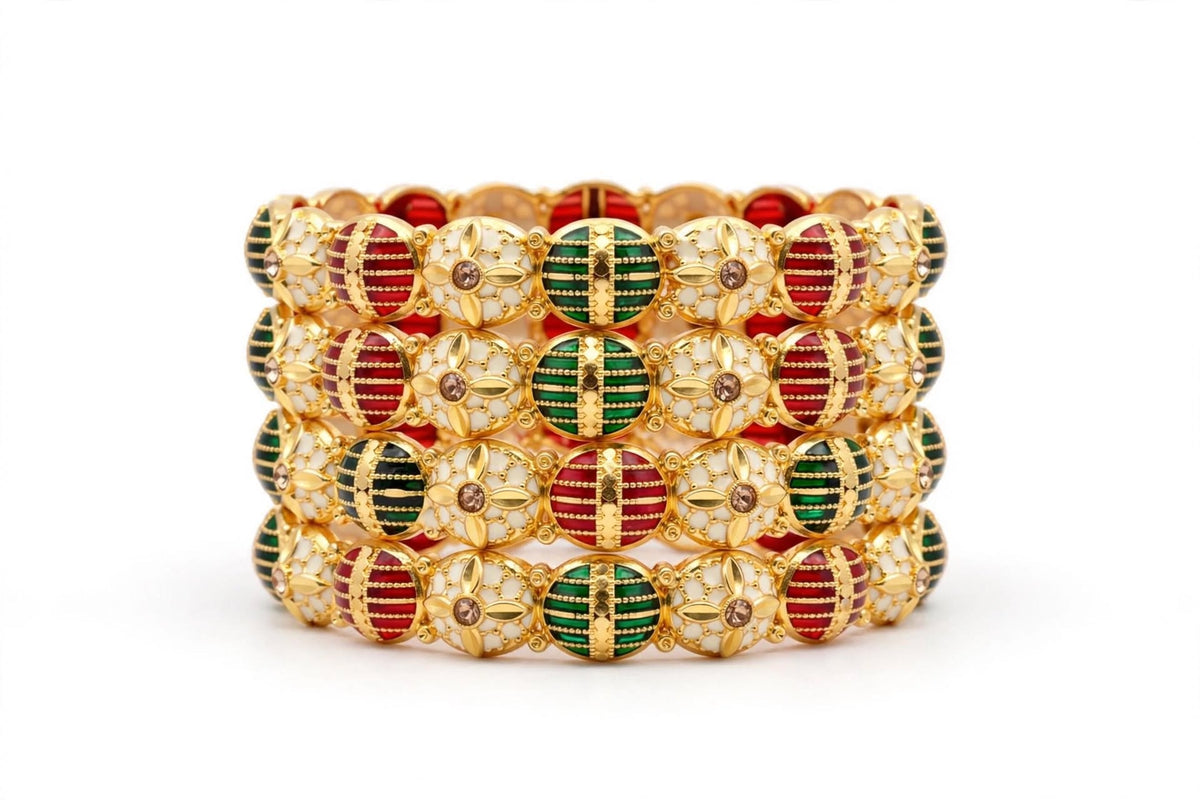 Meenakari Ruby Green Gold Plated Bangles