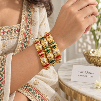 Meenakari Ruby Green Gold Plated Bangles