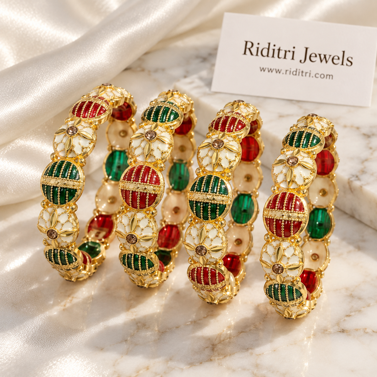 Meenakari Ruby Green Gold Plated Bangles