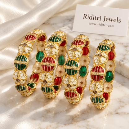 Meenakari Ruby Green Gold Plated Bangles