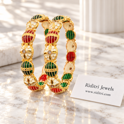 Meenakari Ruby Green Gold Plated Bangles-Set of 2