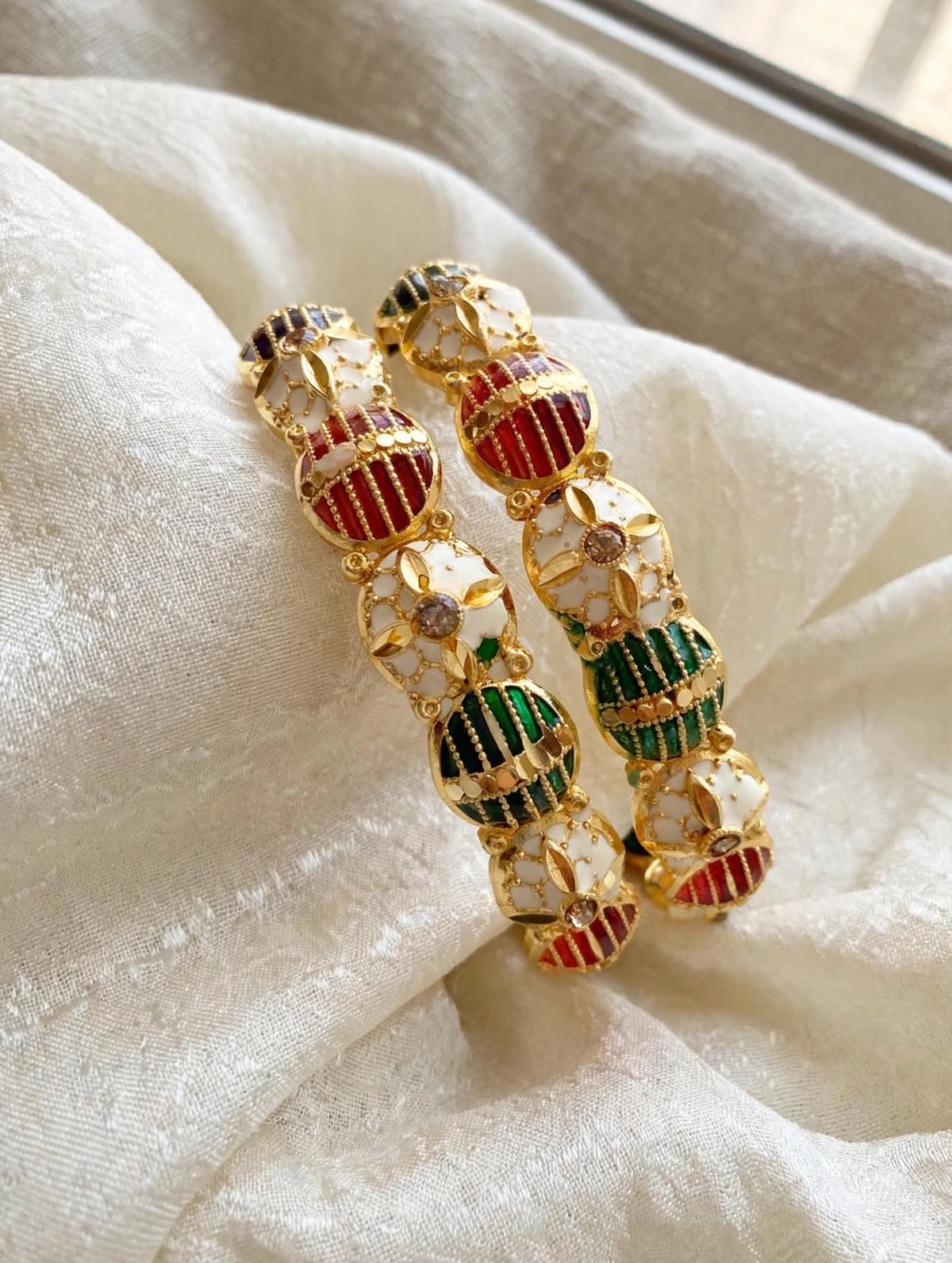 Meenakari Ruby Green Gold Plated Bangles-Set of 2