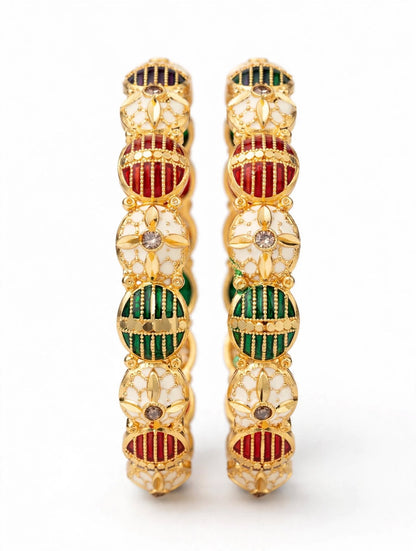 Meenakari Ruby Green Gold Plated Bangles-Set of 2