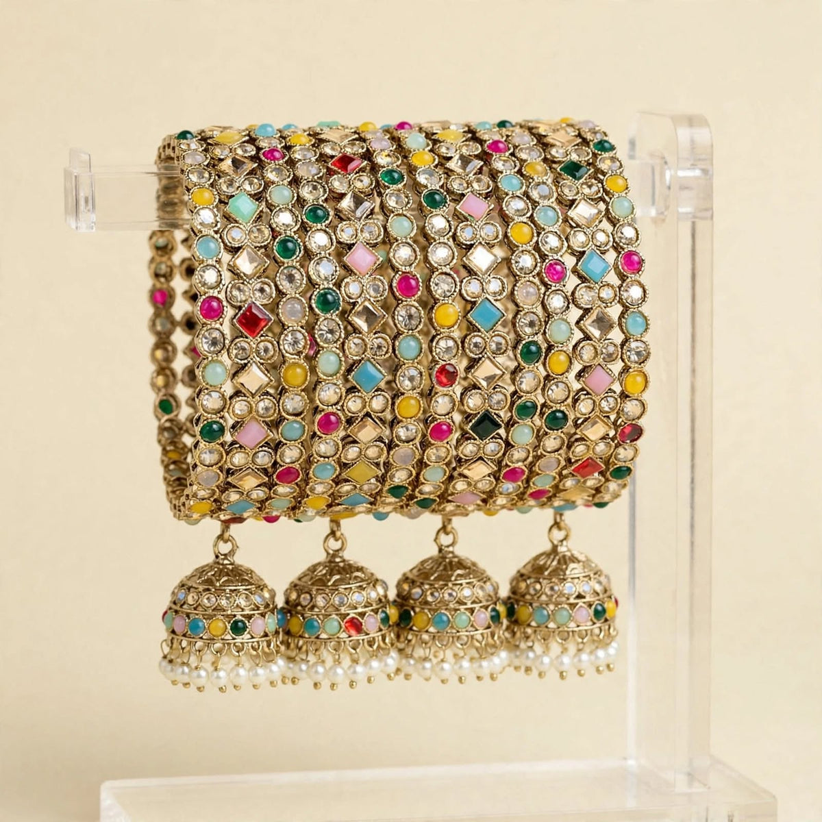 Multicolor Stone Bangles Set