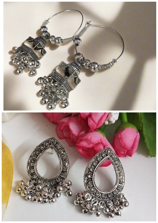 Combo-Oxidised Jhumka and Stud Earrings