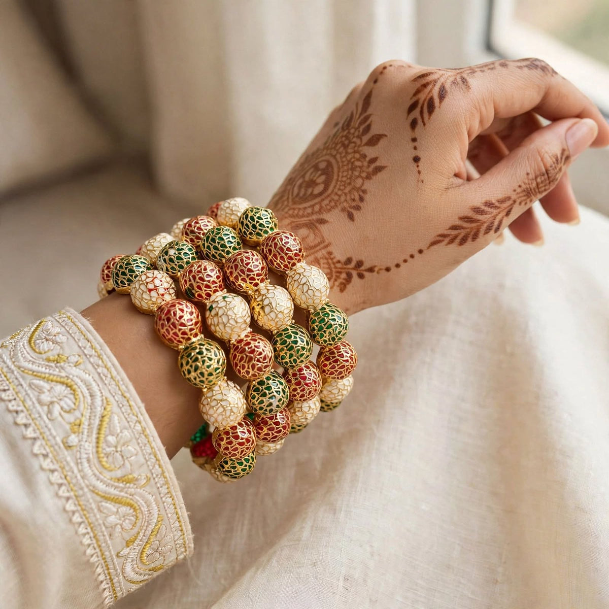 Gumbad Ruby Green Gold Plated Bangles