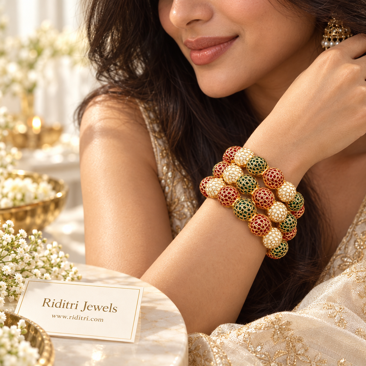 Gumbad Ruby Green Gold Plated Bangles