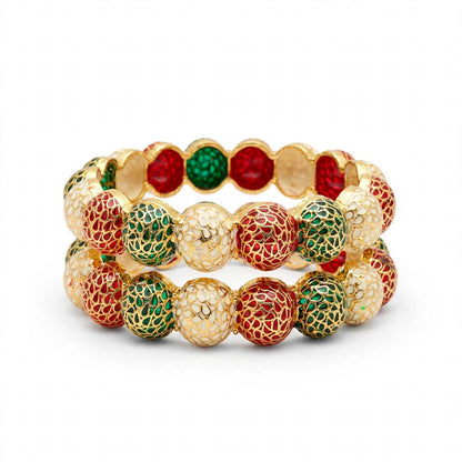 Gumbad Ruby Green Gold Plated Bangles-Set of 2