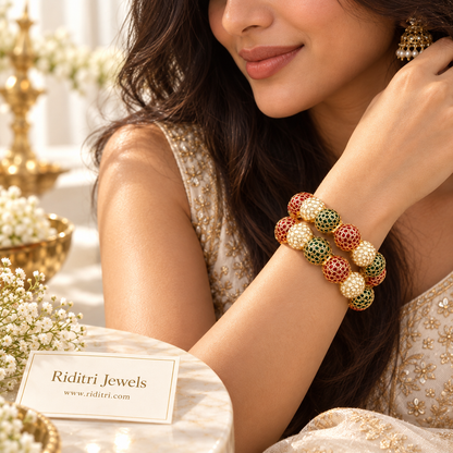Gumbad Ruby Green Gold Plated Bangles-Set of 2