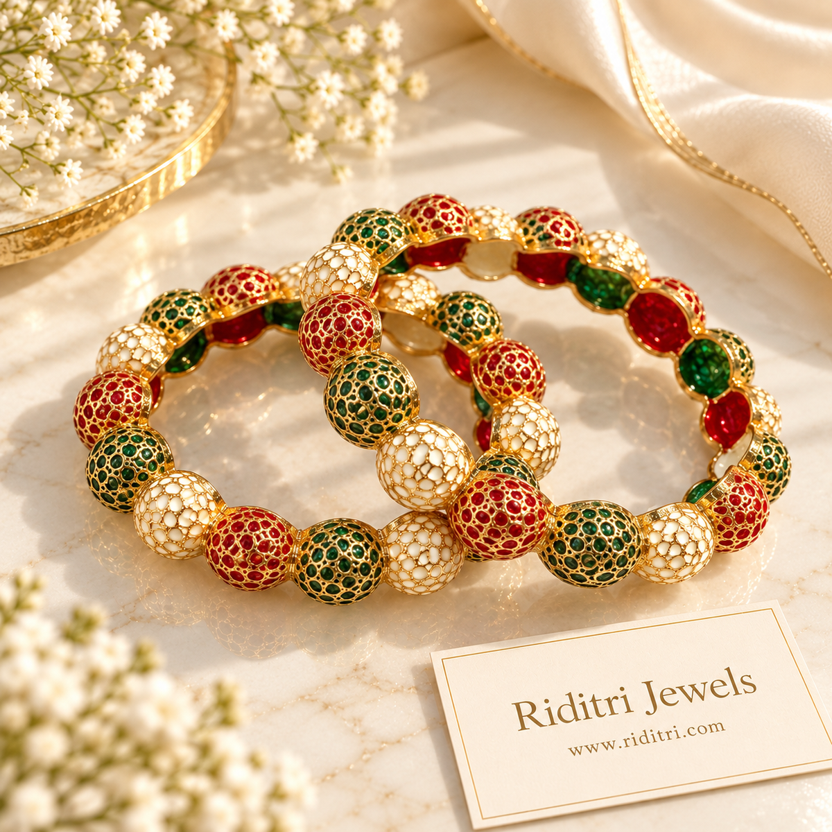 Gumbad Ruby Green Gold Plated Bangles-Set of 2