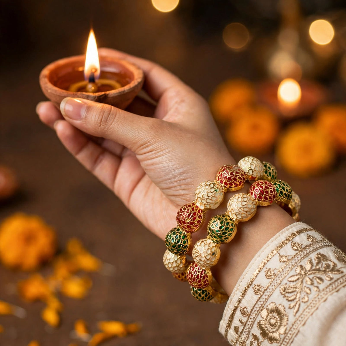 Gumbad Ruby Green Gold Plated Bangles-Set of 2
