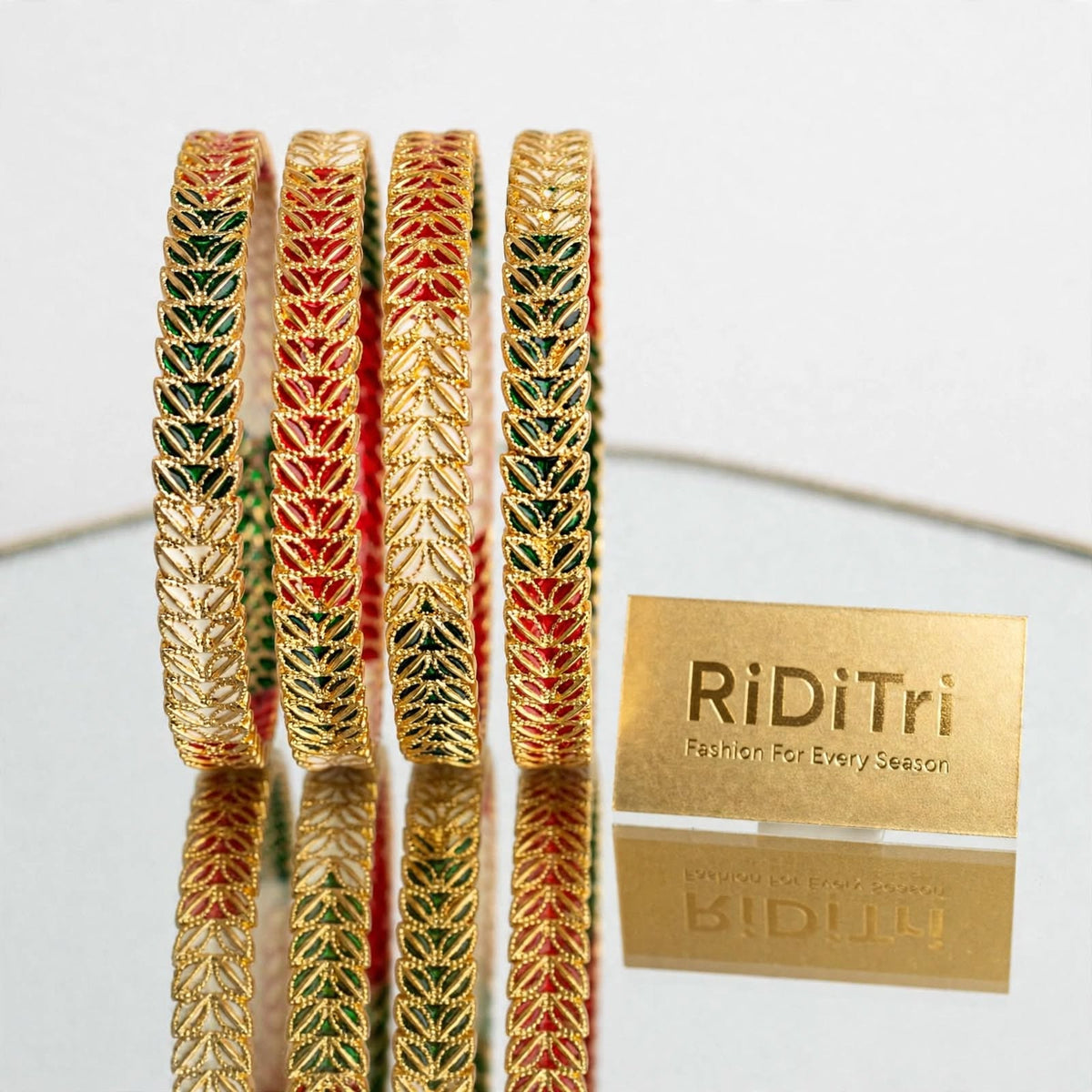 Leafy Red Green Gold Plated Bangles