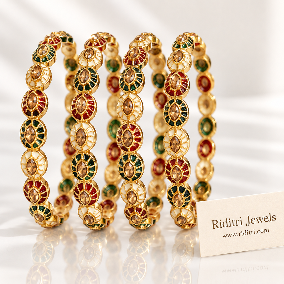 Viraasat Red Green Gold Plated Bangles