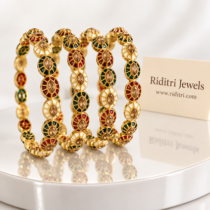 Viraasat Red Green Gold Plated Bangles