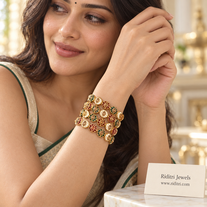 Viraasat Red Green Gold Plated Bangles