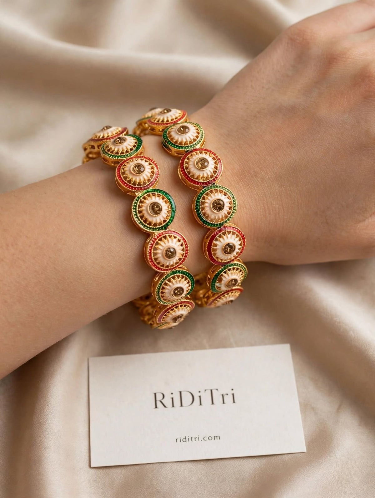 Chakra Red Green Gold Plated Bangles-Set of 2