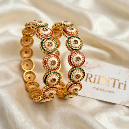 Chakra Red Green Gold Plated Bangles-Set of 2