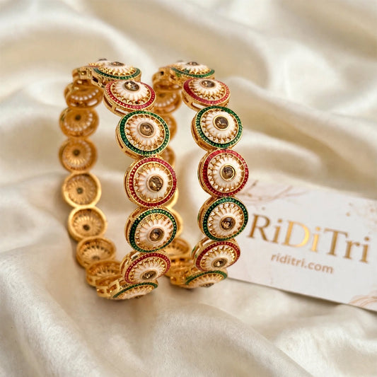 Chakra Red Green Gold Plated Bangles-Set of 2