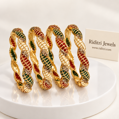 Vinaya Red Green Gold Plated Bangles