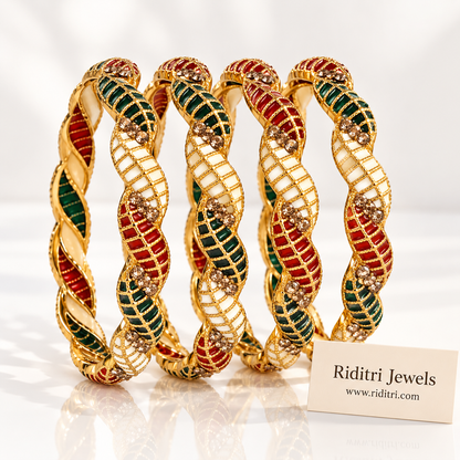 Vinaya Red Green Gold Plated Bangles