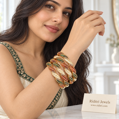 Vinaya Red Green Gold Plated Bangles