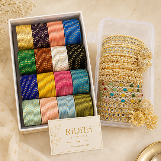 Royal Matte Golden Dot Metal Bangles Combo Box
