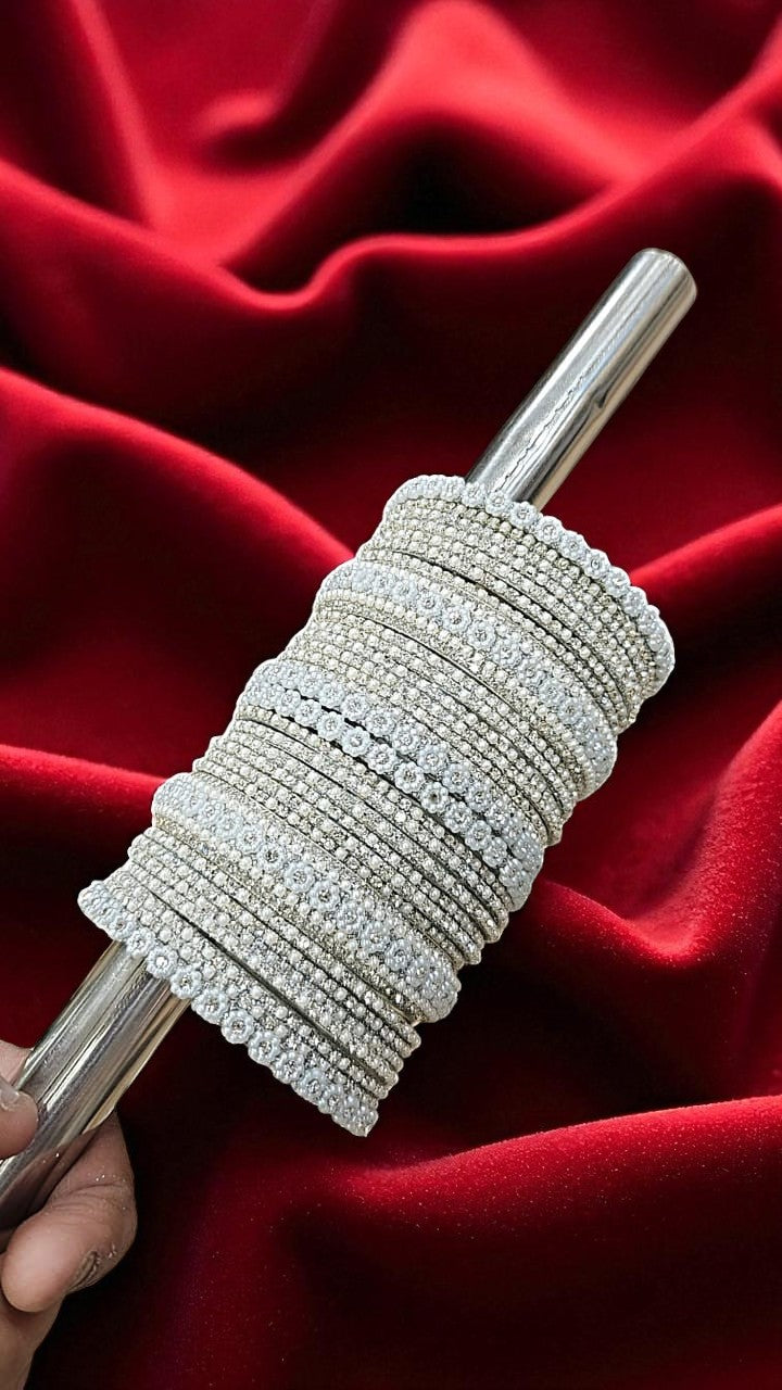 Moti Ring Silver Bangle Set