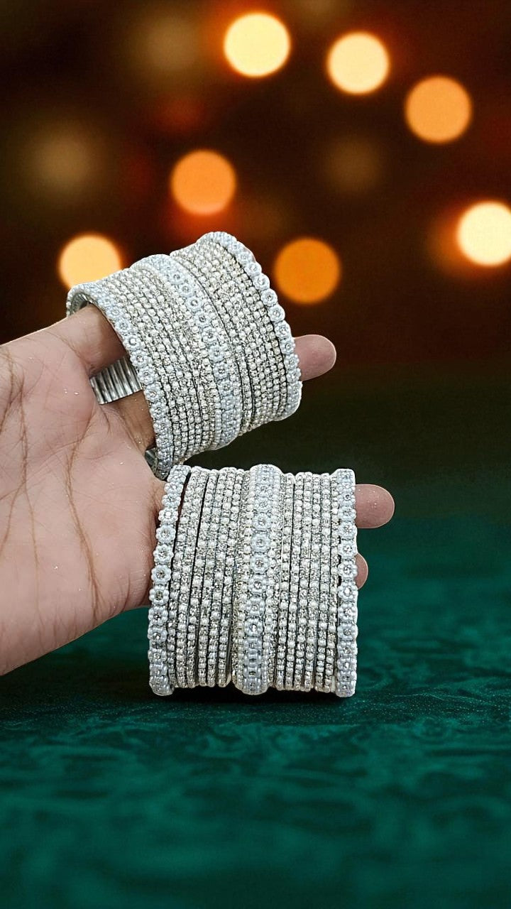 Moti Ring Silver Bangle Set