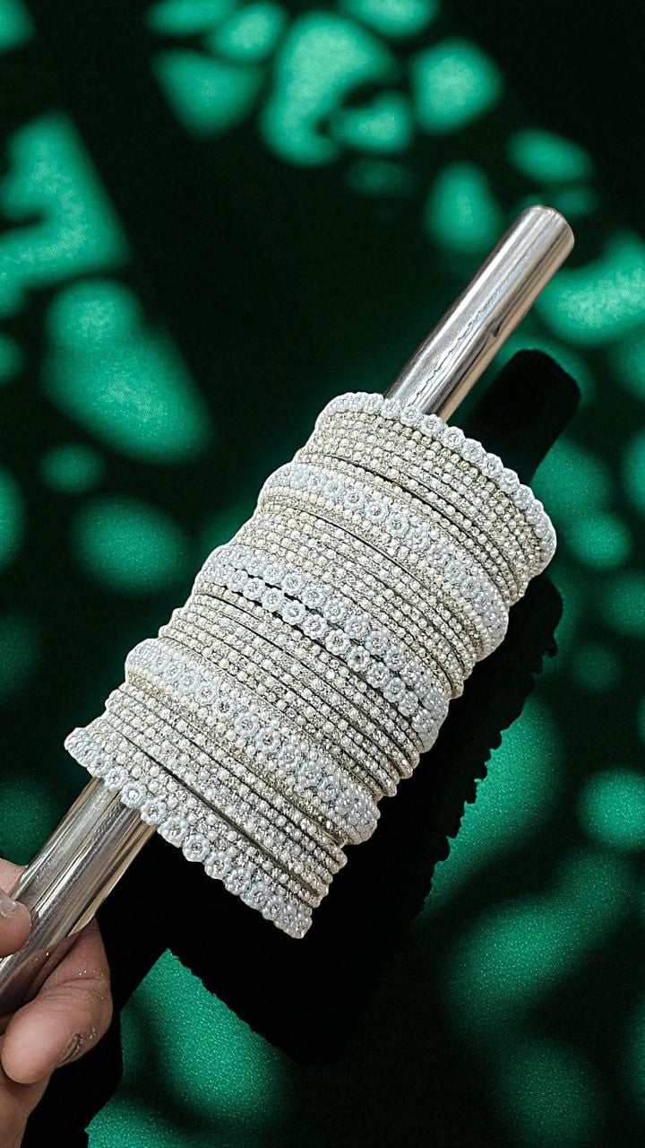 Moti Ring Silver Bangle Set