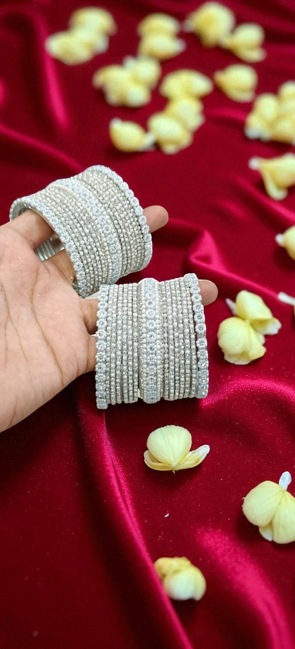 Moti Ring Silver Bangle Set