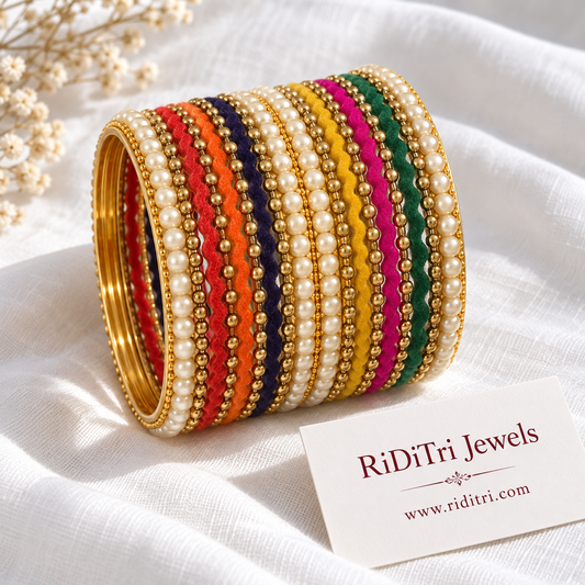 Multicolour Pearl Zig-Zag Bangles Set