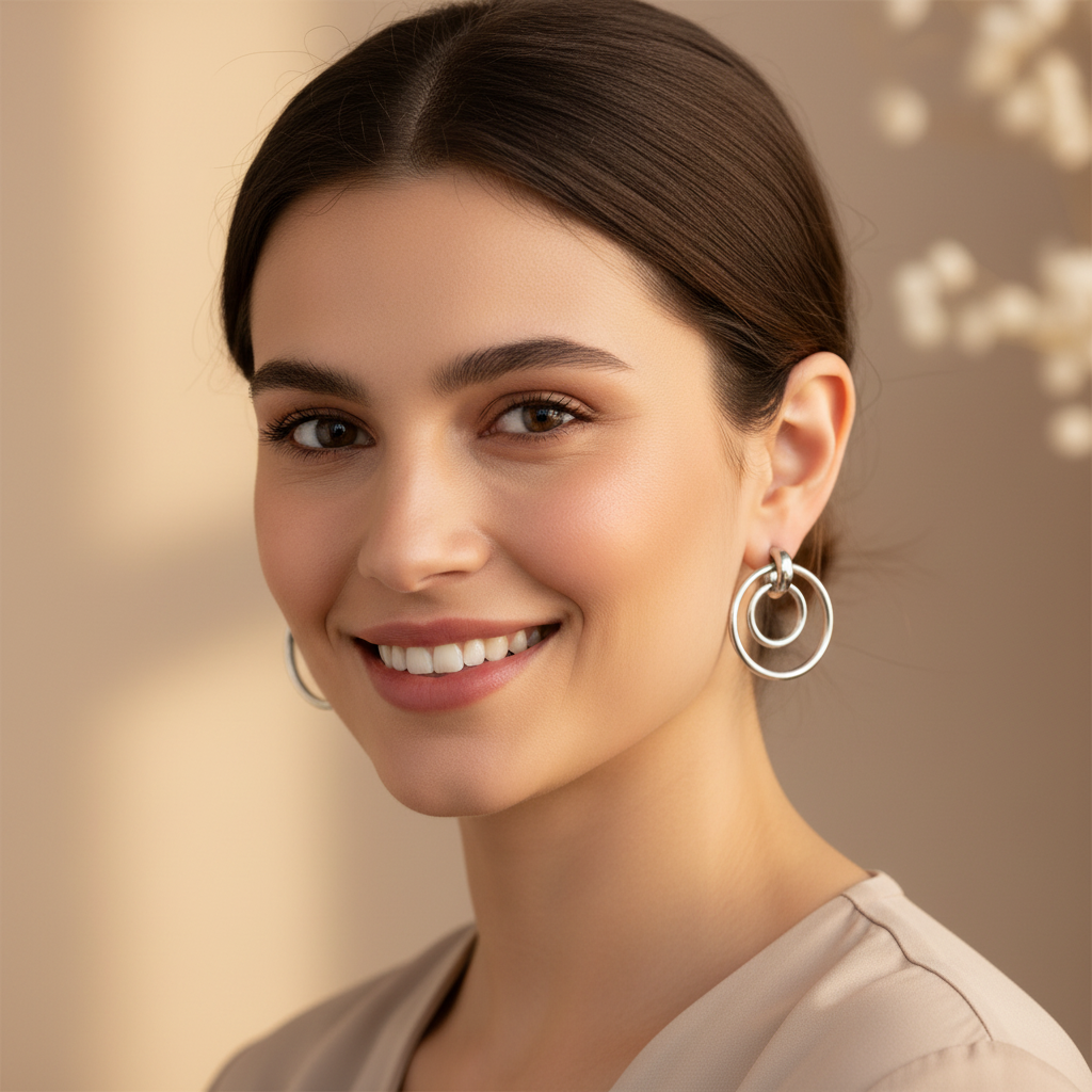 Silver Toned Round Earrings