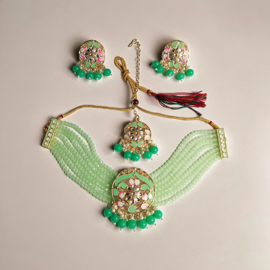 Gehna Meenakari Choker Necklace with Earrings and MaangTika