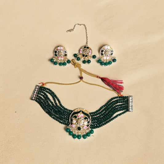 Kavya Meenakari Choker Necklace with Earrings and MaangTika