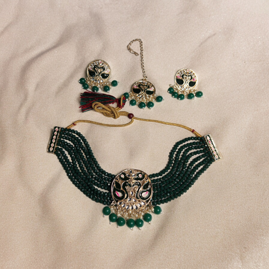 Navya Meenakari Choker Necklace with Earrings and MaangTika