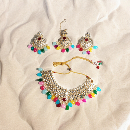Lavya Multicolor Necklace with Earrings and MaangTika