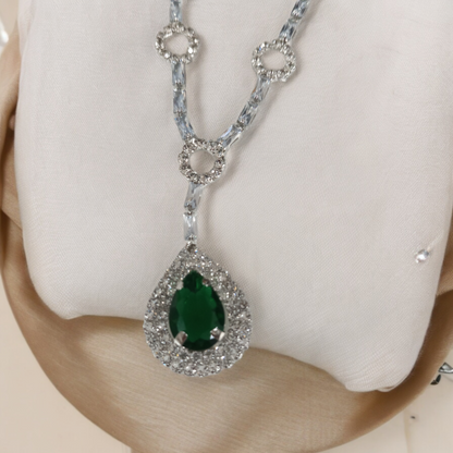 American Diamond Emerald Green Necklace with Earrings