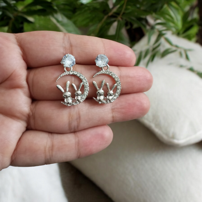 Rabbit cz Silver Earrings