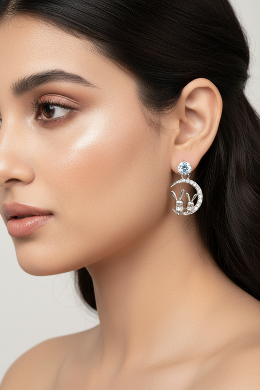 Rabbit cz Silver Earrings
