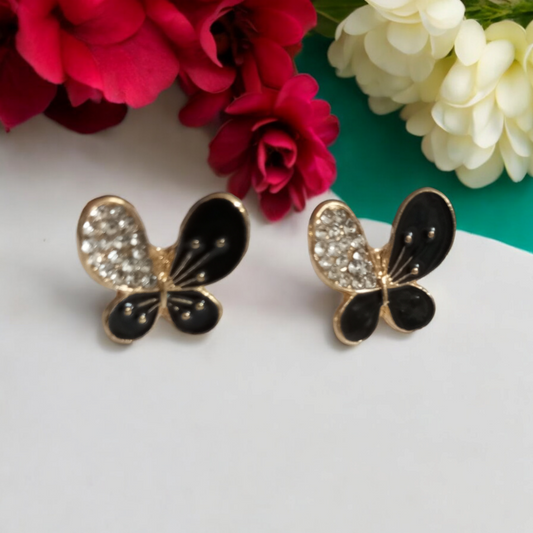 Butterfly cz Black Stud Earrings