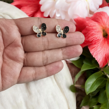 Butterfly cz Black Stud Earrings