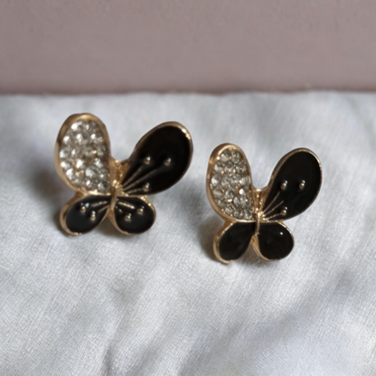 Butterfly cz Black Stud Earrings