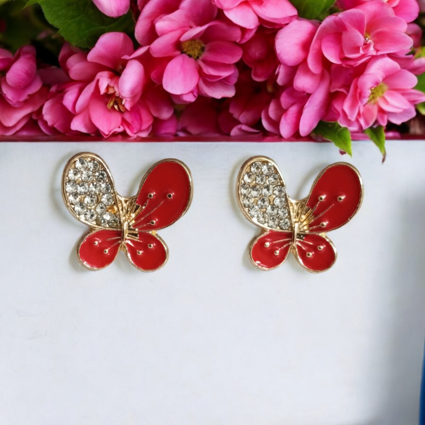 Butterfly cz Red Stud Earrings