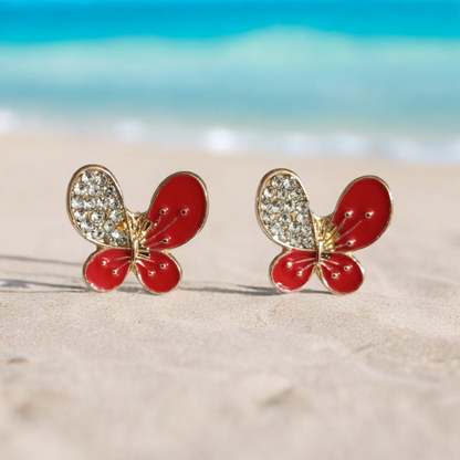 Butterfly cz Red Stud Earrings