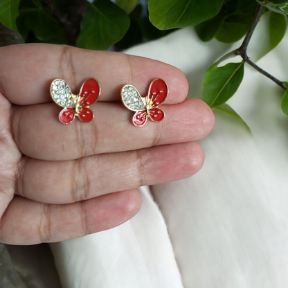 Butterfly cz Red Stud Earrings