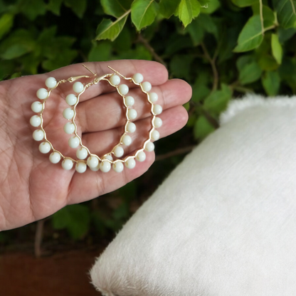 White Pearl Kini Hoop Earrings